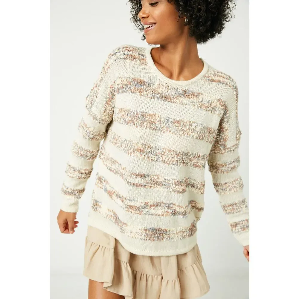 HAYDEN Poppy Popcorn Striped Crew Neck Sweater Misses Medium - Picture 2 of 6